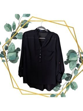 "xxxl" PTP 22.5 - Zanzea | Semi-sheer Black V-neck Henley 3/4 Sleeve Blouse